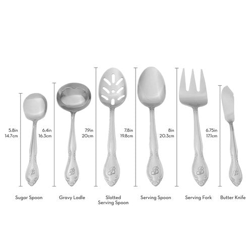 RiverRidge Rose Monogrammed Flatware Set 46 Piece Silverware - K - Utensils Set with Serving Pieces, Heavy Gauge Stainless Steel, Mirror Finish, Dishwasher Safe Cutlery for Daily Use