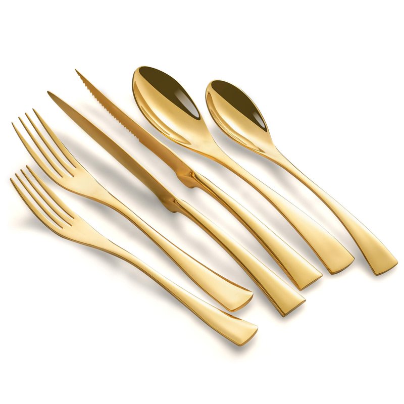 Joincook 24 Pieces Gold Silverware Set with Steak Knives Service for 4,Modern 18/10 Stainless Steel Flatware Cutlery Set,Utensil Set for Home Restaurant Hotel,Mirror Polished,Dishwasher Safe