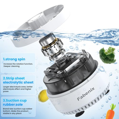 Fruit and Vegetable Washing Machine. Rotatable Fruit and Vegetable Purifier. The Fruit Cleaner Device Automatically Turns on in The Water. Use Water Rotator and OH ion Purification Technology