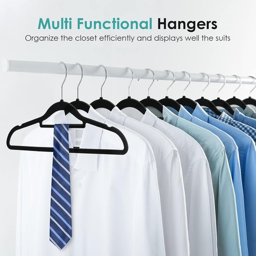 DUDUCOFU Velvet Hangers - Non-Slip Felt Clothes Hangers | 50 Pack Black Space-Saving Slim Design with 360° Swivel Hook for Suits, Coats, and Dresses
