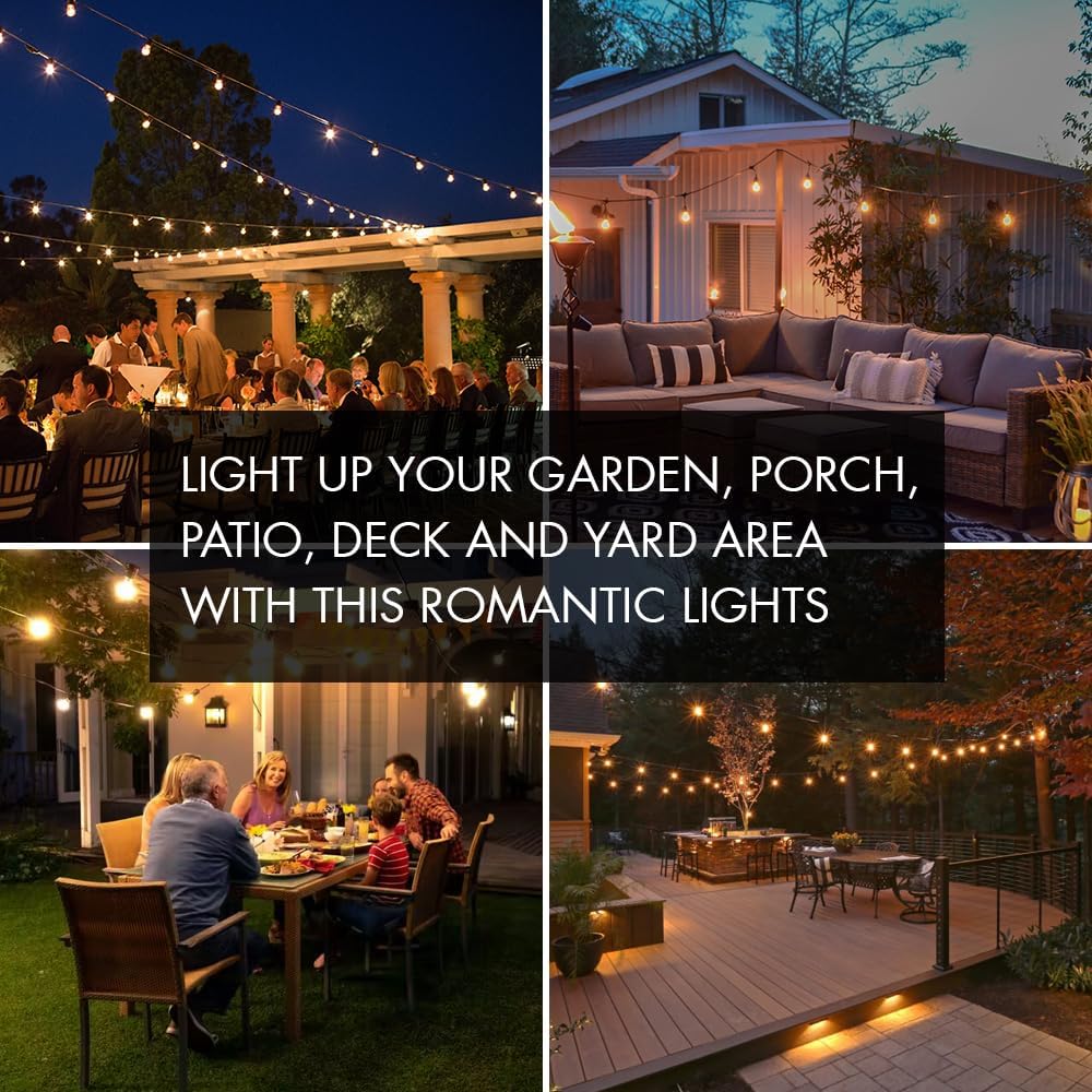 SUNTHIN Outdoor String Lights - 48FT Patio Lights with 16 Shatterproof LED Bulbs for Garden & Party