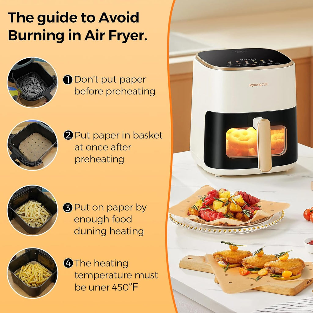 Vailnd Air Fryer Liners - 200 Pcs Unbleached Perforated Parchment Paper Sheets | 8.5 In for 5-8 Qt Air Fryers