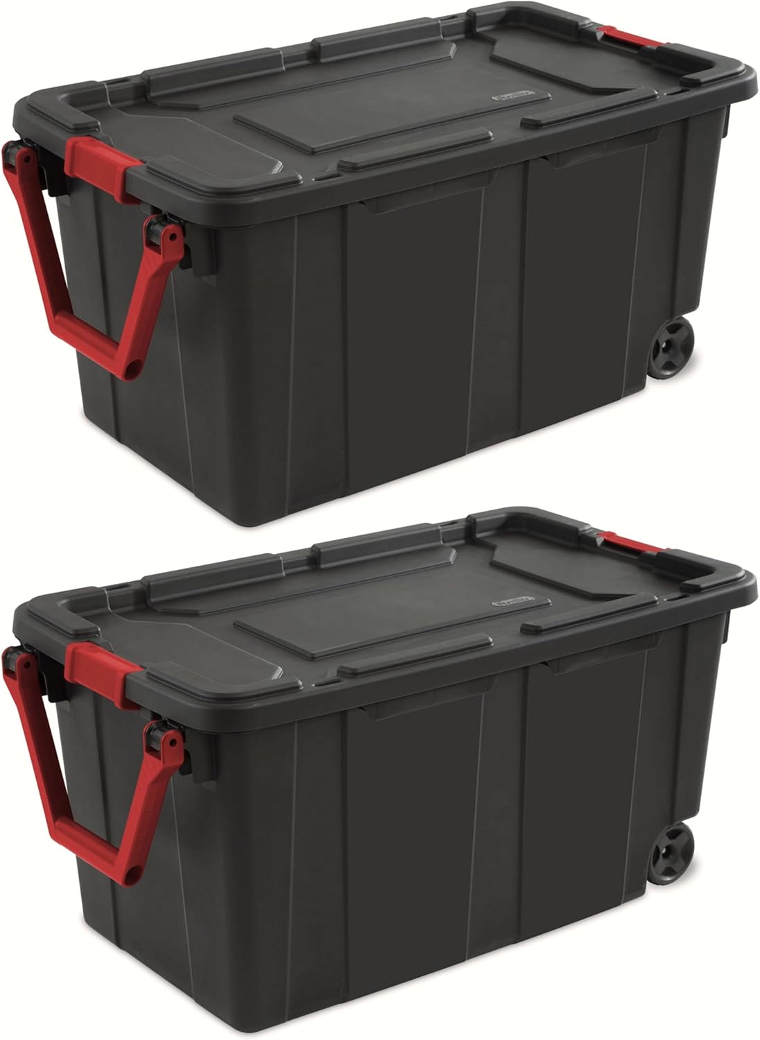 YHNNH Industrial Storage Tote - Heavy Duty 40 Gallon Container with Wheels | Black, Set of 2, 36.75x21.38x18 Inch