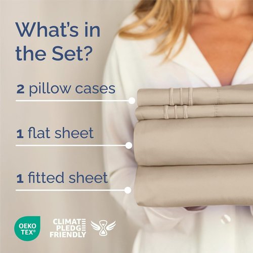 King Size 4 Piece Sheet Set - Comfy Cooling Bed Sheets for Luxury Hotel Feel - Deep Pockets, Soft & Wrinkle-Free - Oeko-Tex Certified - Cream
