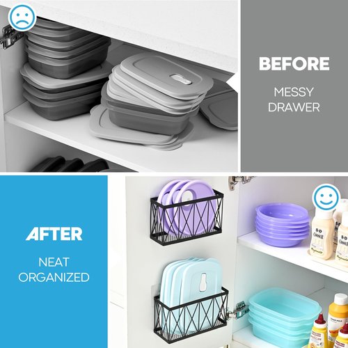 MIXISAV 3 Pack Cabinet Organizer - Adhesive Lid Organizer Slim Space Wall Mounted Inside Cabinet Door Storage for Kitchen, Bathroom, Pantry, Under Sink