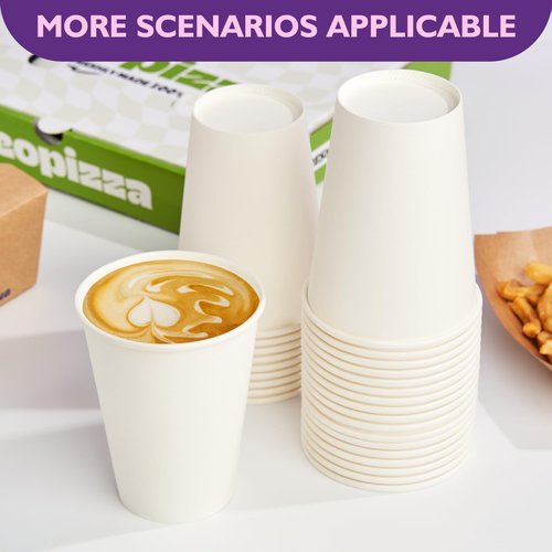 PACKINNO 12 oz White Paper Coffee Cups, Disposable Hot Cups for Coffee, Tea, Cocoa, Beverages, 300 Pack