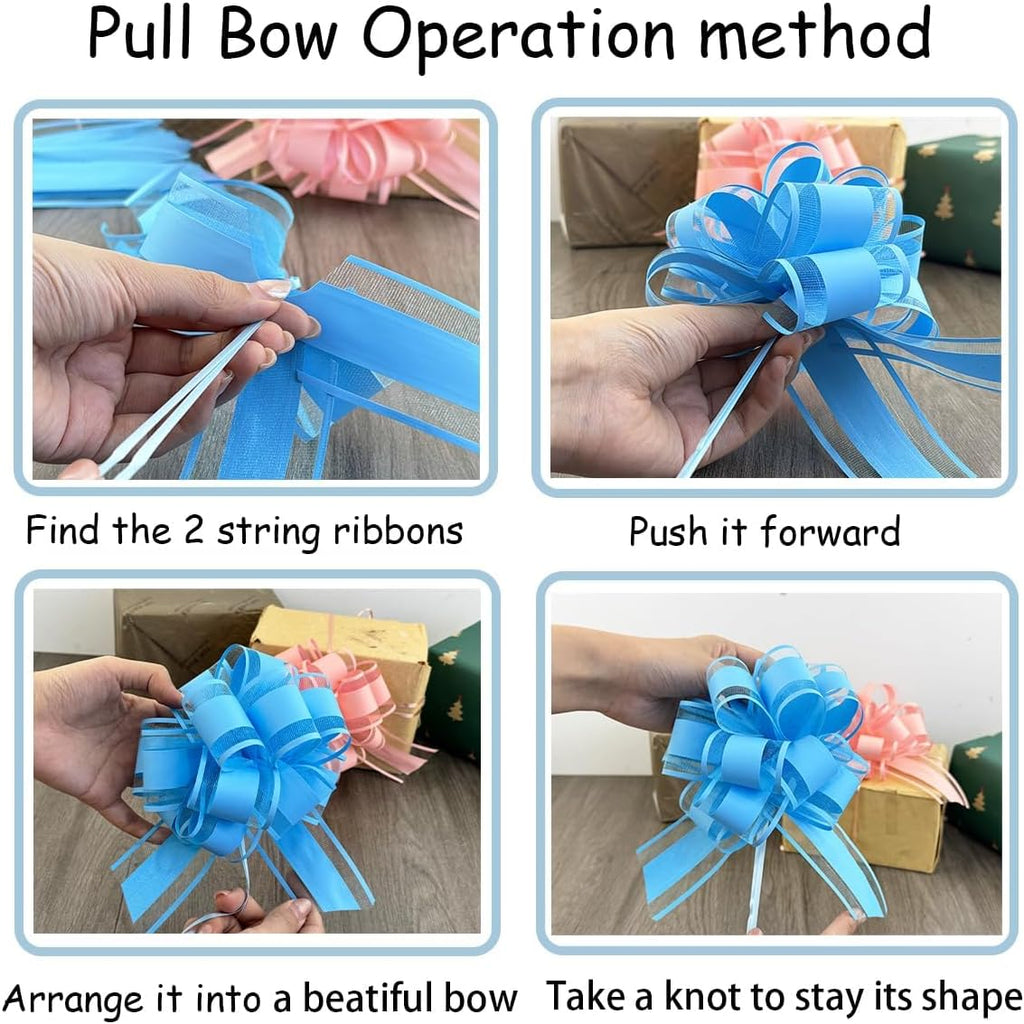 Skiennix 8 PC Large Pull Bows - 6 Inch Gift Wrapping Ribbons for Parties & Weddings | Pink