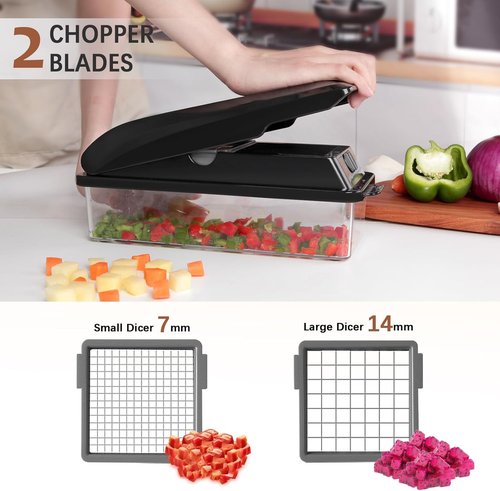 LHS Professional Vegetable Chopper - 7-in-1 Food Chopper with Storage Containers & Mandoline Slicer | Black
