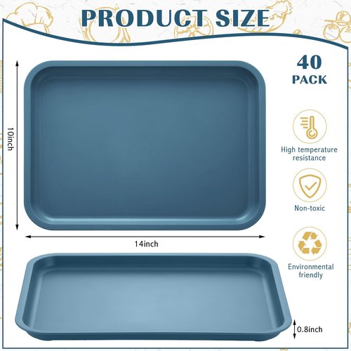 Maxdot 40 Pcs Cafeteria Trays, 9" x 12" Plastic Fast Food Serving Tray, Rectangular Stackable Standard Cafeteria Trays Serving Platter for School Kitchen Party Dining Restaurant Grill (Colored)