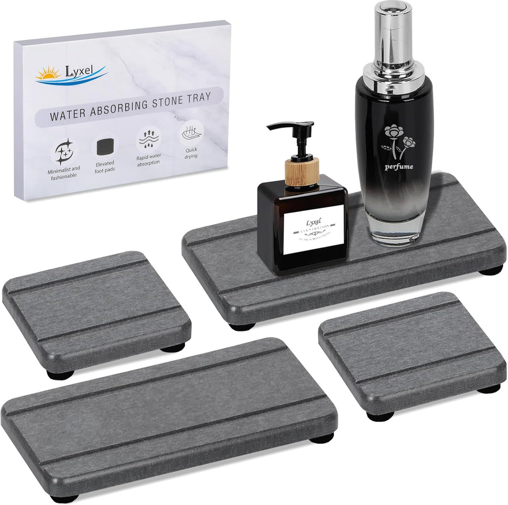 Stone Drying Trays by [Brand Name] - Water Absorbing Diatomaceous Earth Soap Dish & Coaster Set | 4PCS