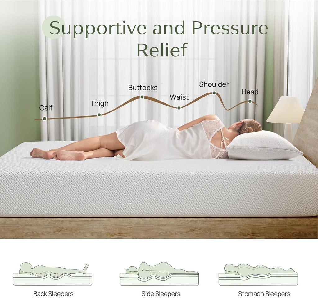 Rolanstar Twin Size Gel Memory Foam Mattress - 10 Inch, Breathable & Supportive, CertiPUR-US Certified, White