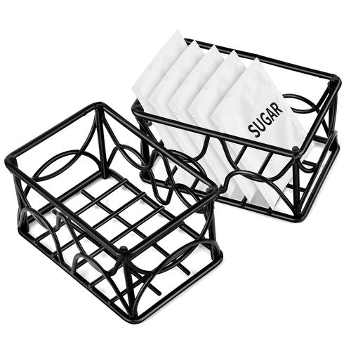 DLUGOPIS 4 Pieces Black Metal Sugar Packet Holder Tea Bag Organizer Sugar Caddy Holder Small Sugar Container Coffee Creamer Holder Tea Bag Caddy Holder for Coffee Bar Kitchen Home