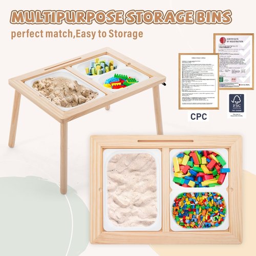 SOOPURKIDS Sensory Tables for Toddlers,Kids Table with 3 Storage Bins, Activity Table with 7 Sand Toys, Indoor/Outdoor Play Sand Table, Gifts for Boys and Girls