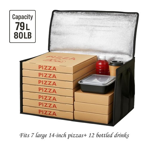 Bodaon Insulated Food Delivery Bag - XXXL Pizza Cooler for Rideshare & Catering | Thermal Carrier