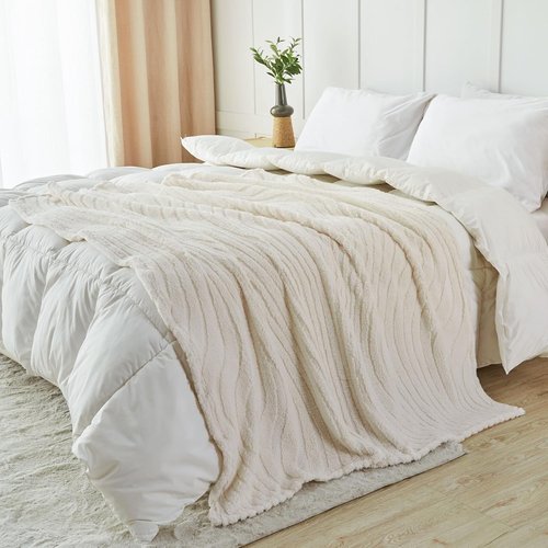 Lifein Throw Blanket - Cream Wave Boho Fleece Blanket | Soft, Lightweight & Cozy (50x60in)