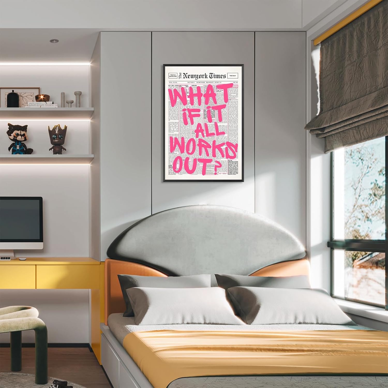 Skiennix Pink What If It All Works Out Wall Art - Black & White Canvas Poster | 16x24in Framed Inspirational Decor