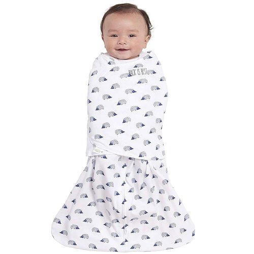 HALO 100% Cotton Sleepsack Swaddle - 3-Way Adjustable Wearable Blanket, Navy Hedgehog, Small (3-6 Months)