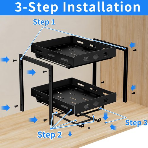 BOIVSHI Pull Out Spice Racks for Inside Cabinets, 2-Tier Cabinet Spice Rack, Height Adjustable Spice Rack Organizer for Cabinet, Kitchen Vertical Spice Rack (9.7''Wx10.8''Dx9.2''H, Metal Black)