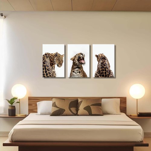 3 Pcs Leopard Roaring Canvas Wall Art Jungle Wild Animal Portrait Paintings Feminism Stylish Cheetah Aesthetic Poster Prints for Women Bedroom Living Room Bathroom Decorations (16x24in canvas)