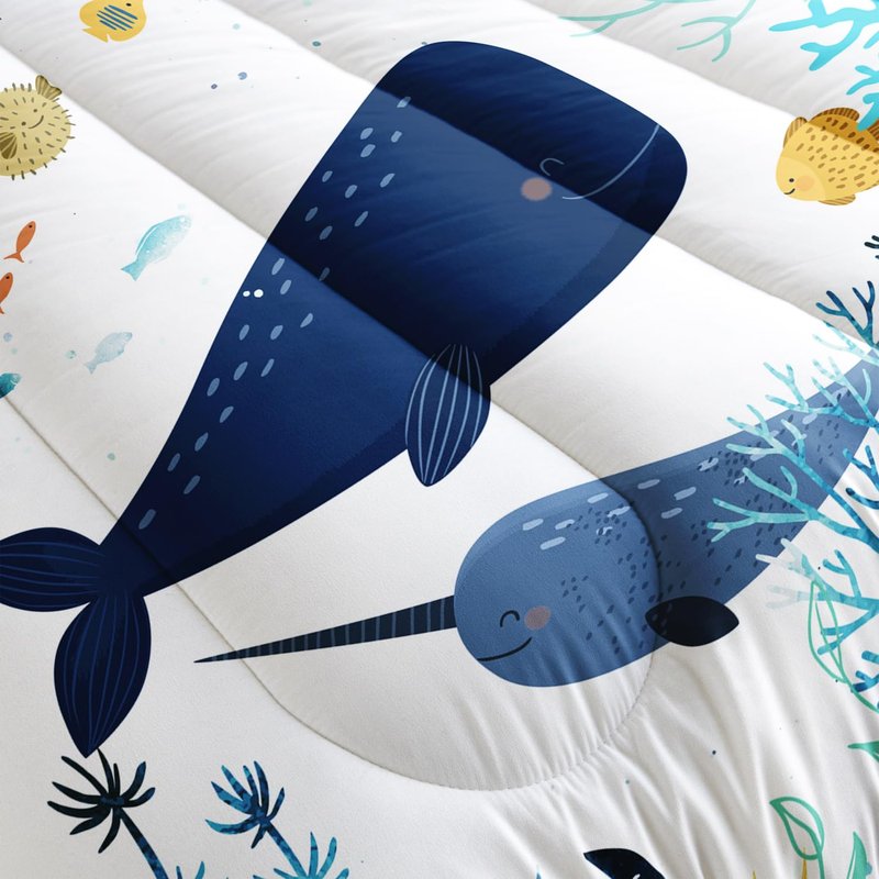 Nttopship Cartoon Whale Bedding Comforter Set for Kids Teens and Adults Ocean Theme Printed Quilt Set for Bedroom 100% Soft Microfiber All Season Print Quilt Set with 1 Comforter and 2 Pillow Case