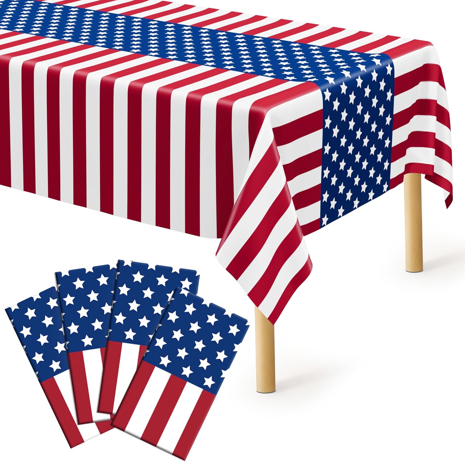 4th of July Tablecloths by [Brand Name] - 108" x 54" Rectangle Plastic in Red, White & Blue | Patriotic Party Decor