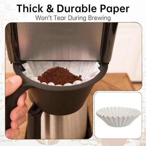 Bunn 100 Count Coffee Filters - Commercial Basket Filters for 8-12 Cup Brewers | Enhanced Brew Extraction, White Disposable Paper