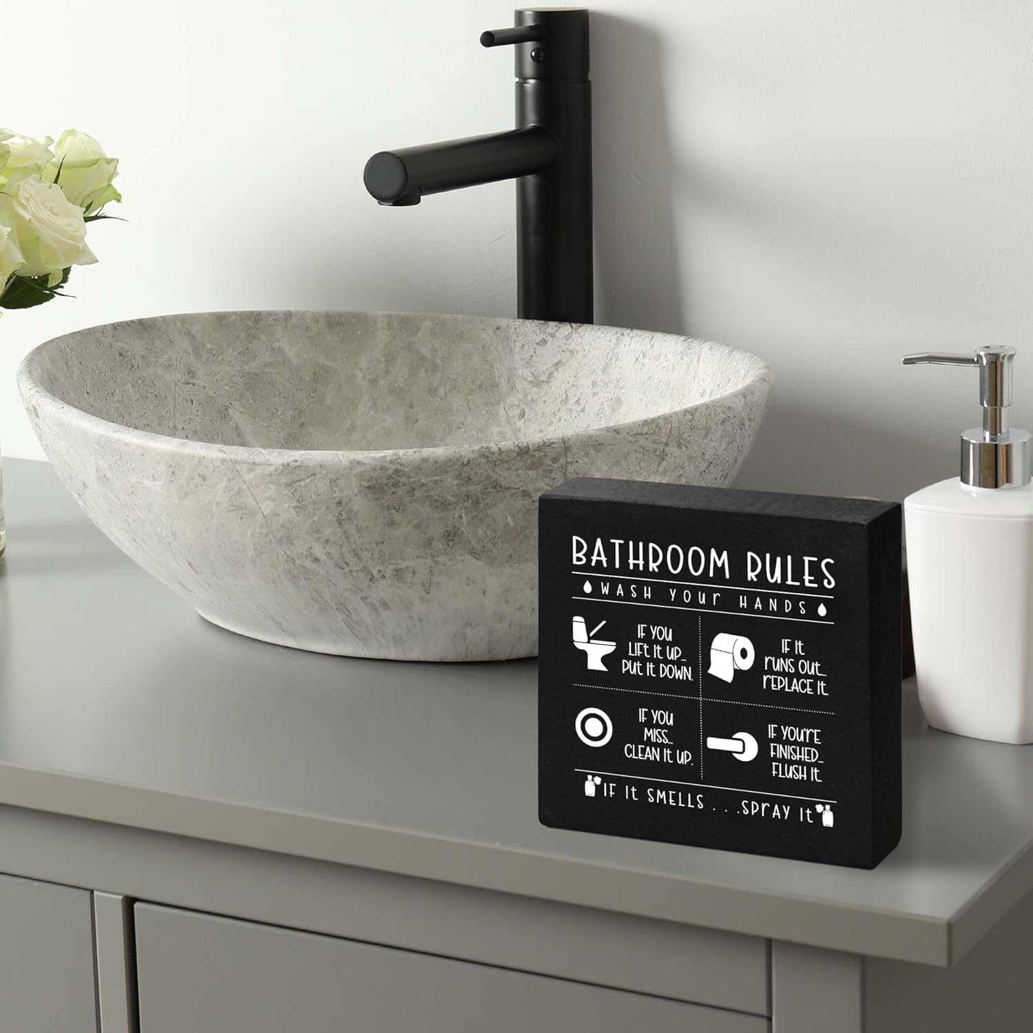 Regine Switzerland Funny Restroom Sign - Rustic Black Wooden Box Decor for Bathroom | Perfect Gift for Thanksgiving & Christmas