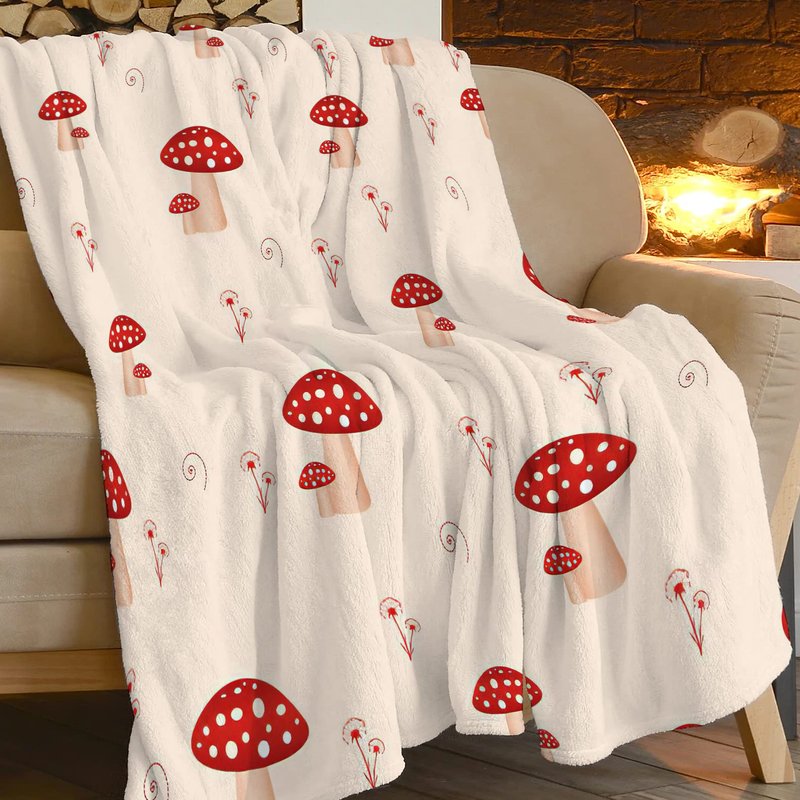 remzoke Mushroom Blanket for Girl Women Soft Warm Red Mushroom Stuff Decor Fleece Throw Blanket Plush Cozy Mushroom Lightweight Flannel Gifts Blankets for Adults Kids 80''X60''