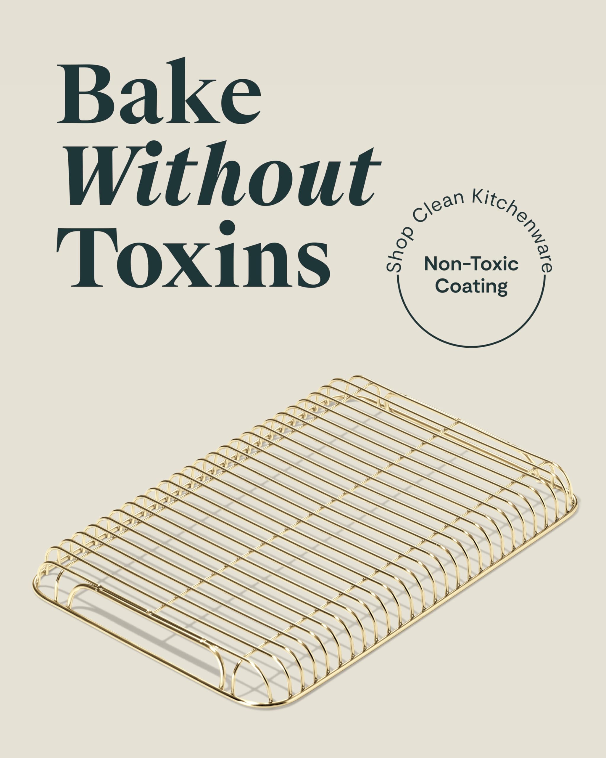 Caraway Stainless Steel Cooling Rack - 9" x 13" - For Cooling Baked Goods, Icing, & More - Designed to Fit Into Our Small Baking Sheet - Gold