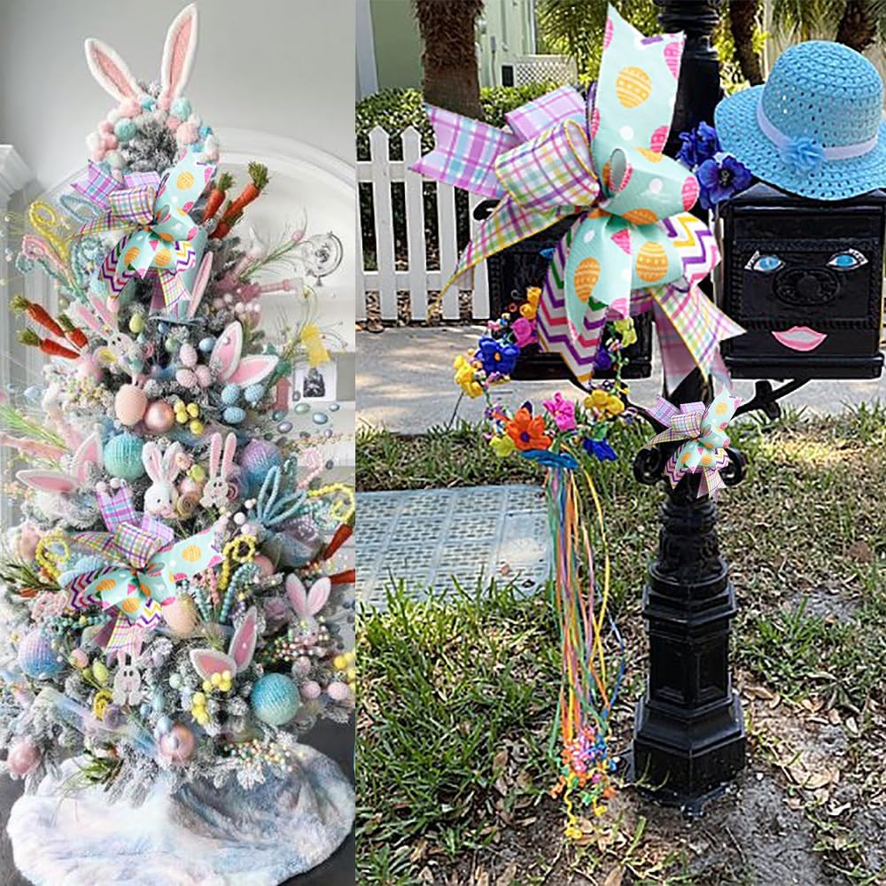 Skiennix Easter Wreath Bow - Colorful Spring Ribbon Decoration | 11x14 Inch Holiday Tree Topper