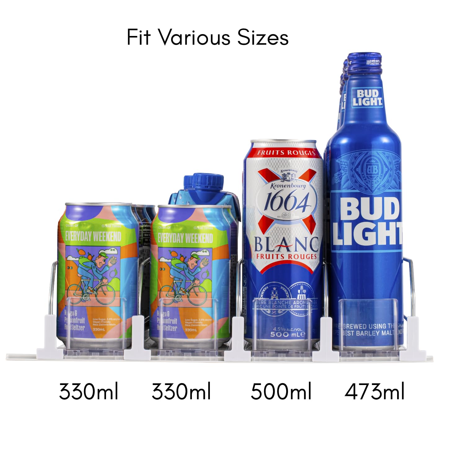 RULA Drink Organizer for Fridge, Self-Pushing Soda Can Dispenser for Refrigerator, Width Adjustable Water Bottle Pusher Glide - Holds up to 20 Cans (15" D, 4 Rows)