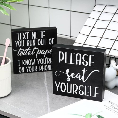 Jetec Farmhouse Bathroom Signs Decor - Funny Rustic Wooden Plaque Wall Art | Please Seat Yourself, Black