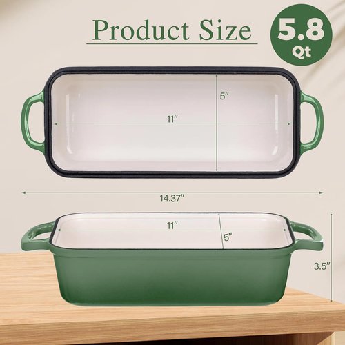 Cast Iron Bread Pan by [Brand Name] - 11x5 Inch Sourdough Baking Pan with Lid | Even Heat Distribution, 5.8Qt, Pistachio