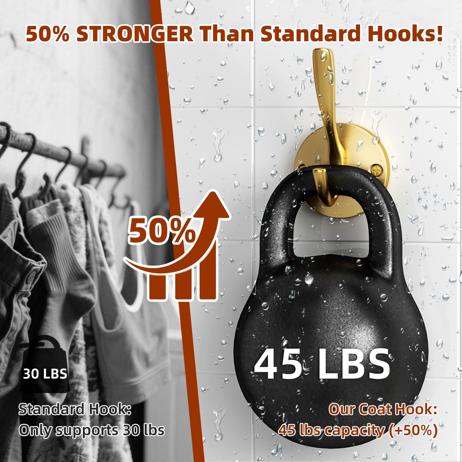 ZUONAI Gold Coat Hooks for Wall Decorative 8 Pack Heavy Duty Metal Hooks for Hanging Coats and Hat Hooks Wall Mounted Towel Hooks for Bathrooms