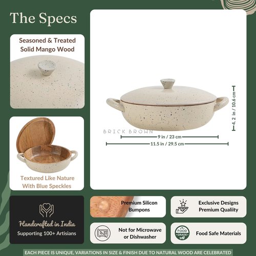 Brick Brown® Pebble Wooden Roti Box with Handle | Chapati Box for Kitchen | Roti Casserole Hot Pot with Lid | Case Roti Dabba Server for Dining Table | Handmade Roti Container (11.5x9x4.4 in)