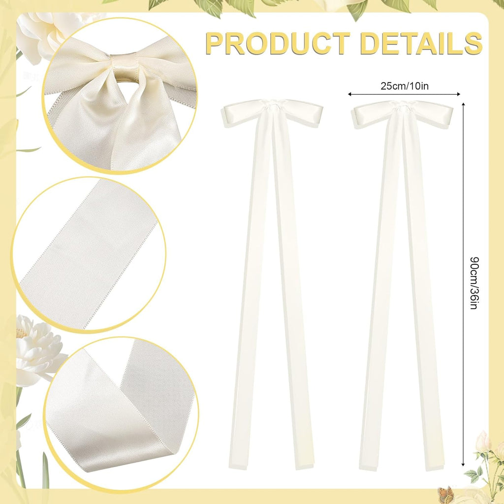 Regine Switzerland 24 Pcs Ivory Wedding Ribbon Bows - Elegant Decorative Sashes for Chairs & Pew