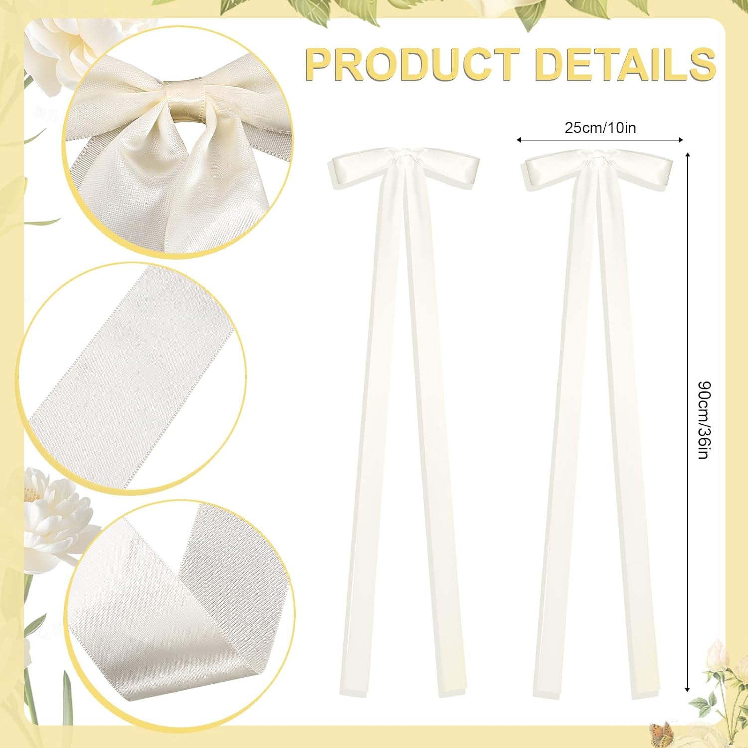 Regine Switzerland 24 Pcs Ivory Wedding Ribbon Bows - Elegant Decorative Sashes for Chairs & Pew