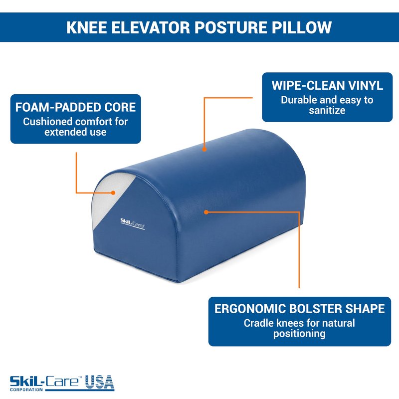Skil-Care Knee Elevator Posture Pillow, Large Half Round 26 in x 8 in x 7 in Foam Bolster, Knee Cushion for Leg Elevation and Lower Back Support, Wipe-Clean Vinyl Cover, 555046