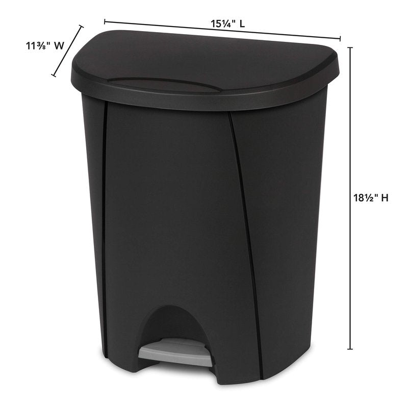 Sterilite 6.6 Gallon StepOn Wastebasket with Lid, Medium Sized Plastic Trash Can for the Kitchen, Bathroom, or Mudroom, Pedal, Black, 4-Pack