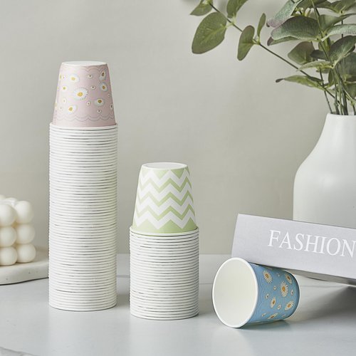 Tamone 600 Pack 3 oz Paper Cups, Small Bathroom Cups, Disposable Cups, Mini Paper Cups Daisy Design Pink, Blue, Mouthwash Cups for Party, Picnic, BBQ, Travel, Home and Event