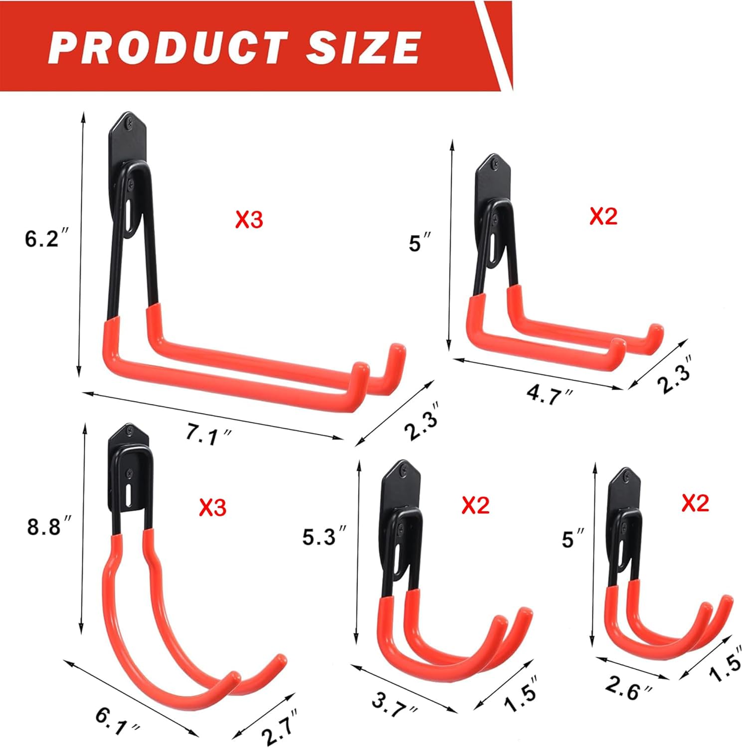 Wallmaster Garage Hooks - 12 Pack Adjustable Heavy-Duty Utility Hooks for Garden Tool Organization