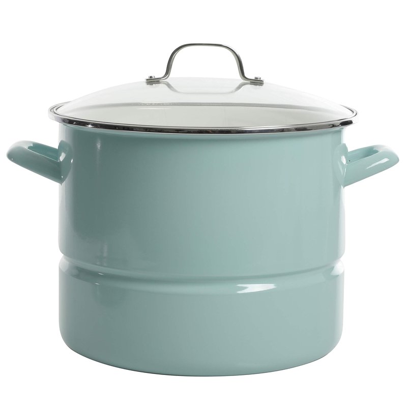 Kenmore Broadway 16-Quart Stock Pot With Steamer Insert and Lid, Glacier Blue, Large Stainless Steel Cookware for Boiling, Steaming, and Soups