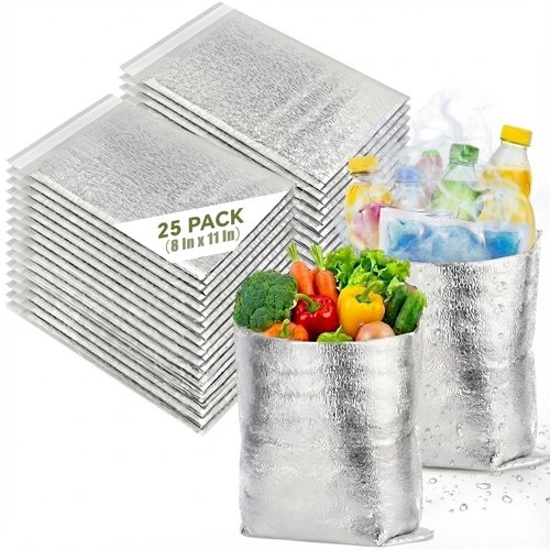 Smilco Reusable Insulation Bags Thermal Box Liners Metalized Liners Lunch Food Box Shopping Bag Insulated Lining Waterproof Insulation Package (25 Pack/ 8 In x 11 In)