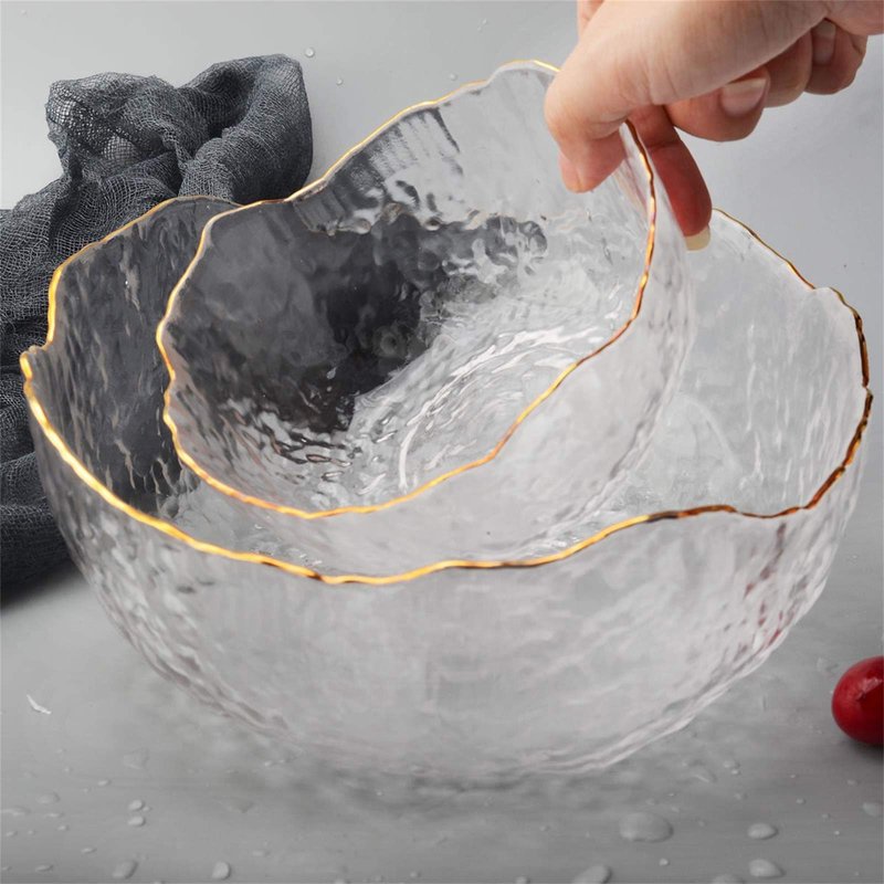 OBR KING Glass Salad Bowl Set of 3 Phnom Penh Mixing Bowls Irregular Shape Serving Containers for Kitchen Prep Fruit Pasta Popcorn and Snack