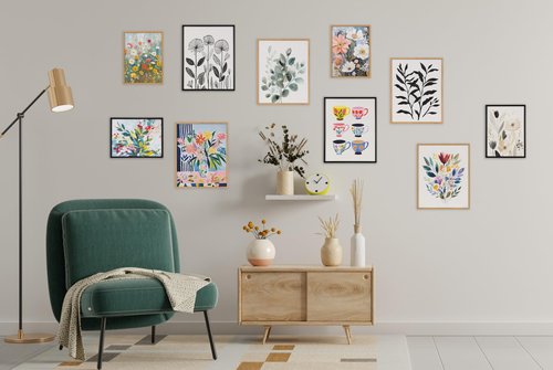 Kate and Laurel Modern Muted Cottage Floral Abstract Framed Wall Art by The Creative Bunch Studio, 16x20 Black, Cute Flower Art for Wall