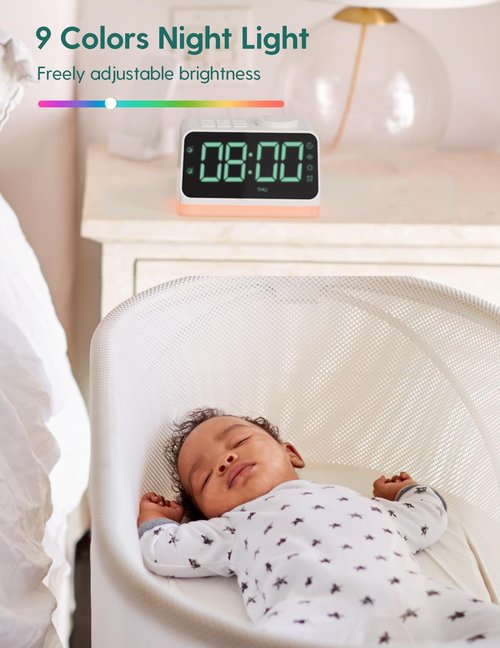 BABELIO Alarm Clock Sound Machine with Sleep Training, 17 Smoothing Sounds, Night Light, Timer, Gentle Wake up for Bedrooms, Adults, Kids and Baby