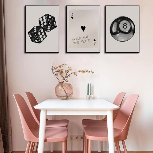 BOKPEN Poker Dice Wall Art - Funky Retro Y2K Canvas Prints for Game Room | 12x16in Unframed Decor