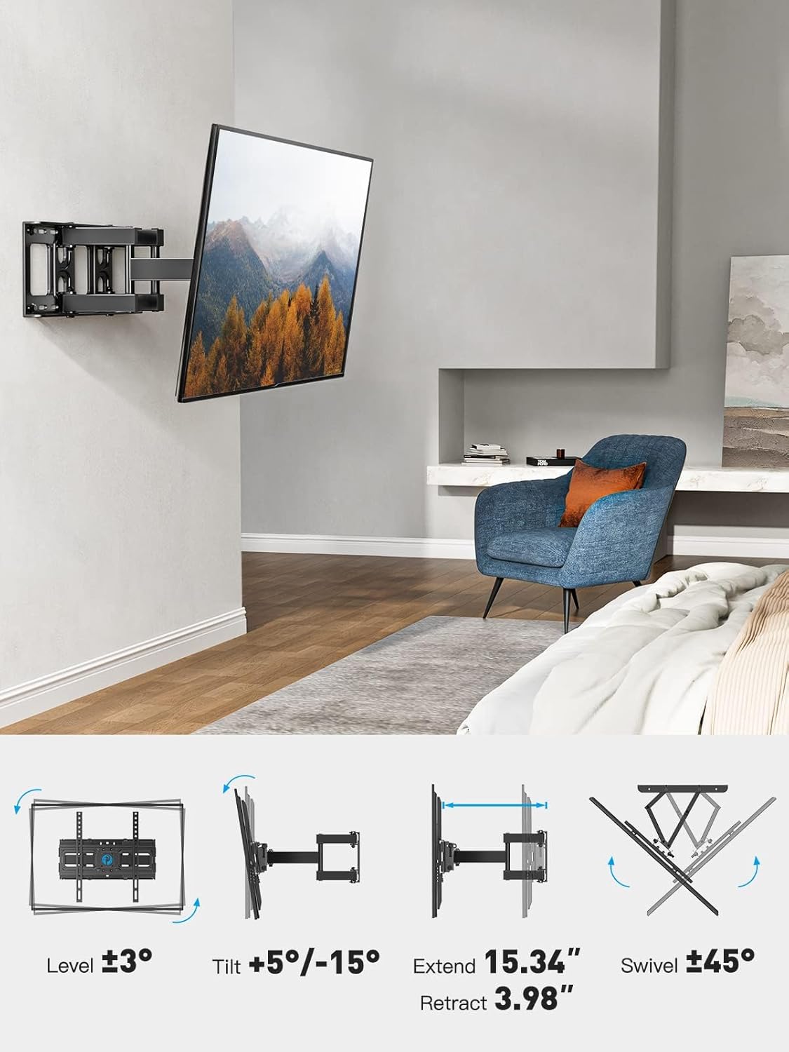 Pipishell TV Wall Mount - Full Motion Bracket for 26-74 Inch TVs | Supports Up to 99lbs, VESA 400x400mm
