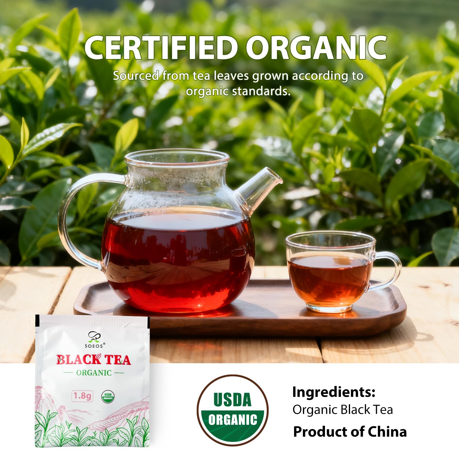 Soeos Organic Black Tea Bags - Bold Aroma & Smooth Flavor | 6.3oz (180g) Pack of 2, Premium Quality