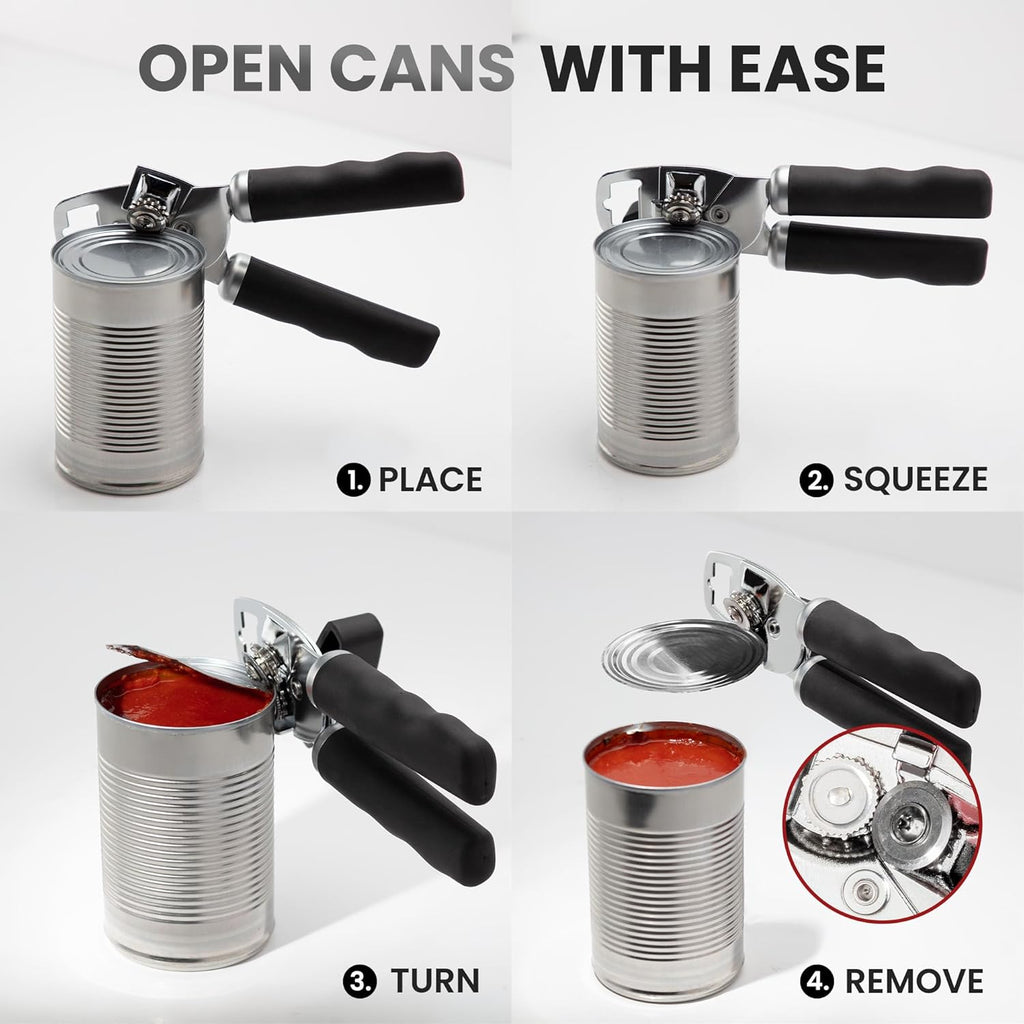 Zulay Kitchen COMFY™ Can Opener - Rust-Proof Stainless Steel with Soft Grip Handles | Black